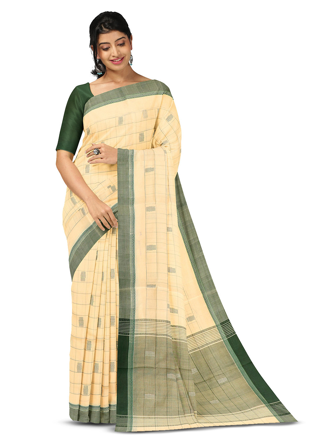 

APCO Checked Woven Design Pure Cotton Saree, Cream