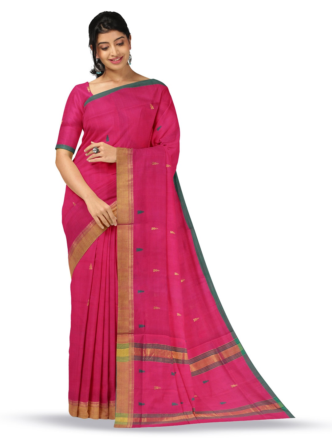 

APCO Ethnic Motifs Woven Design Zari Pure Cotton Saree, Pink