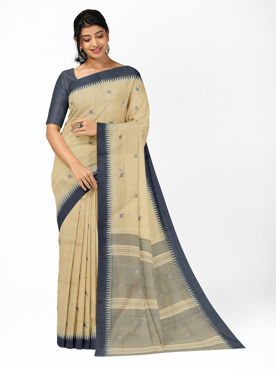 

APCO Ethnic Motifs Woven Design Pure Cotton Saree, Cream