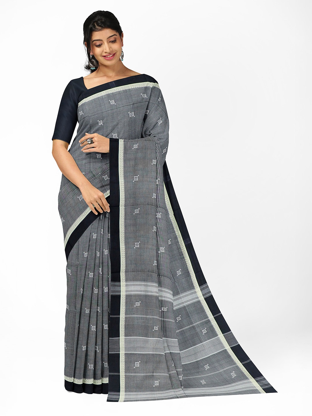 

APCO Striped Woven Design Pure Cotton Saree, Black