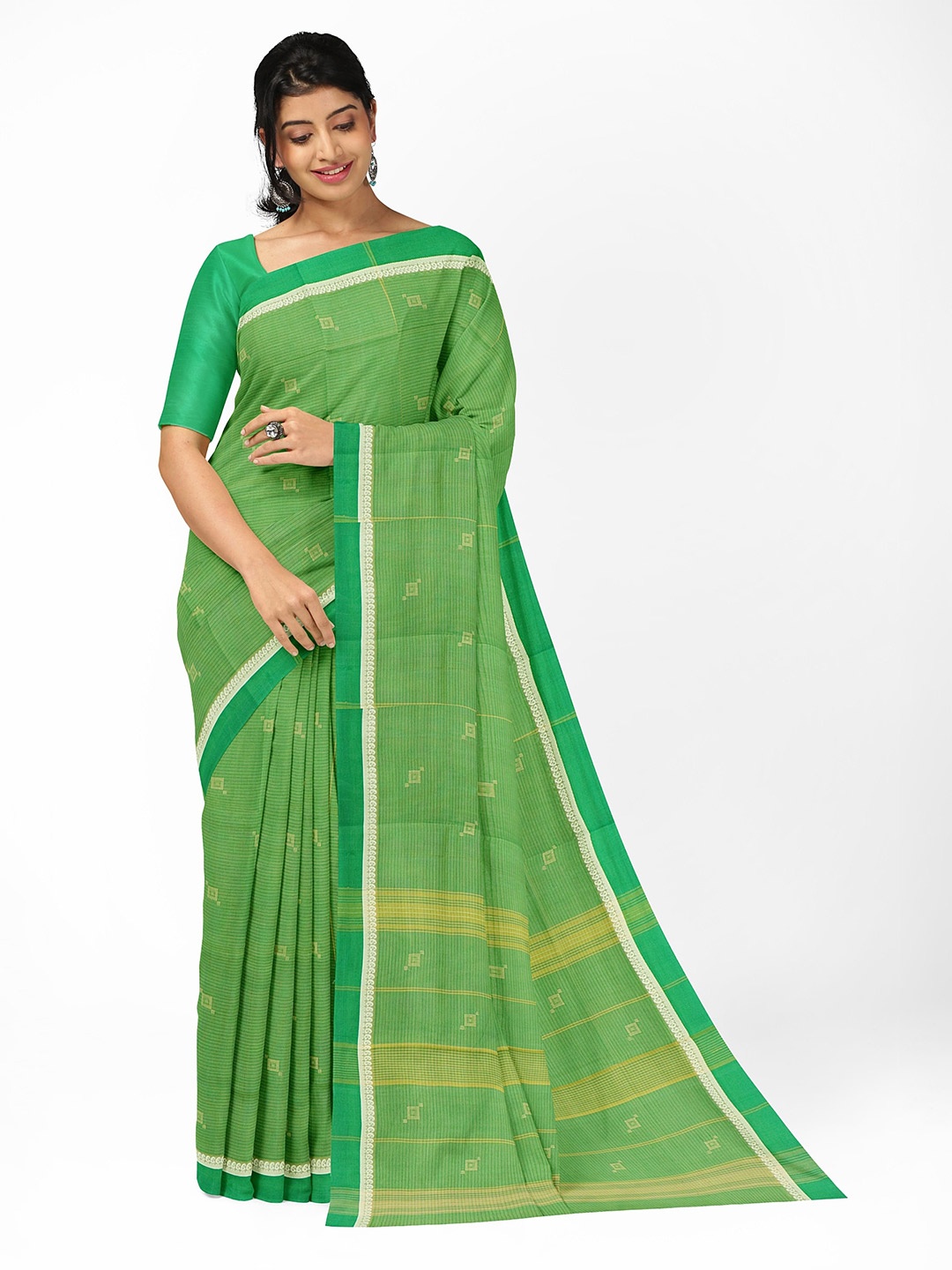 

APCO Ethnic Motifs Woven Design Pure Cotton Saree, Green