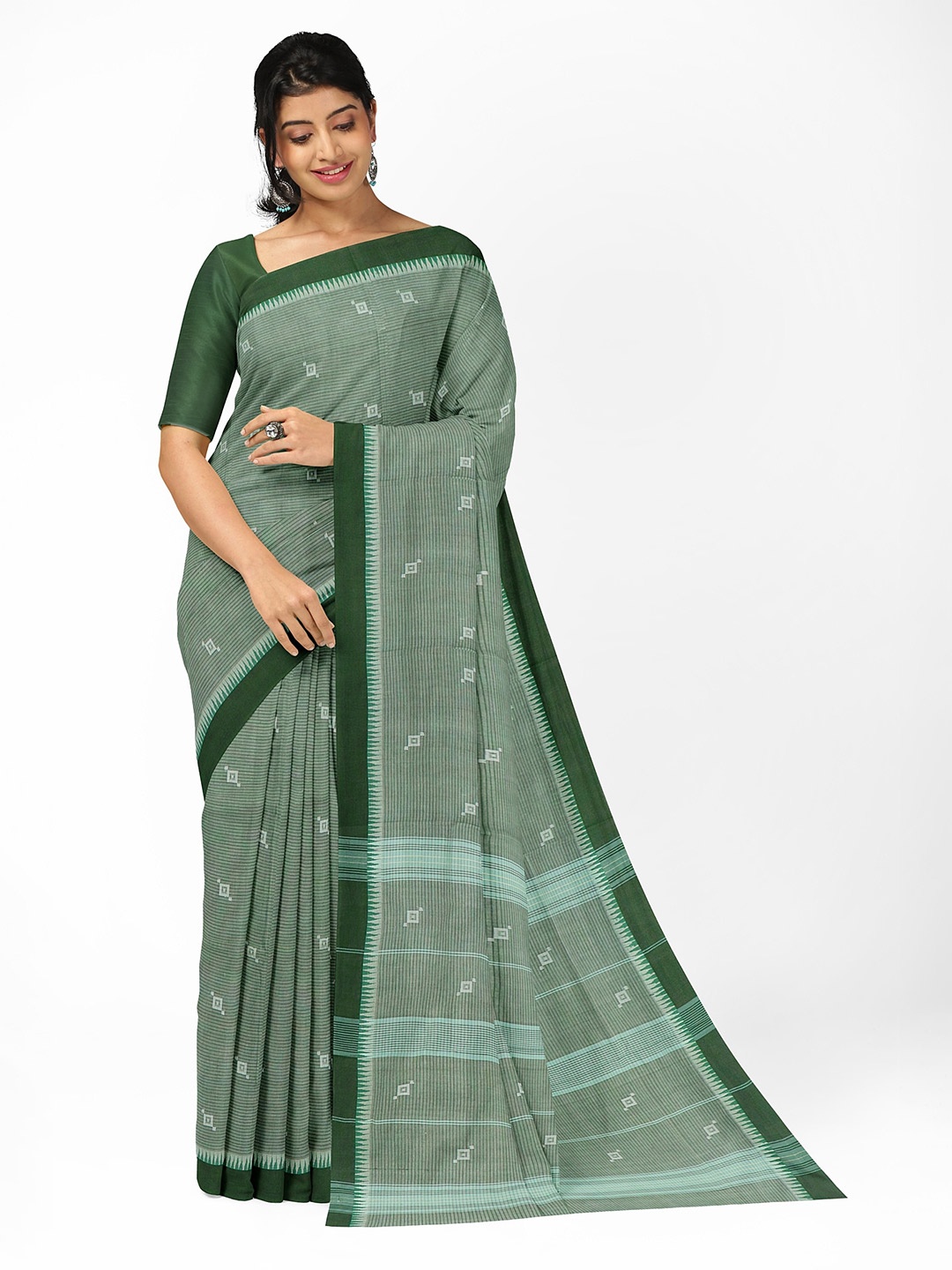 

APCO Ethnic Motifs Woven Design Pure Cotton Saree, Green