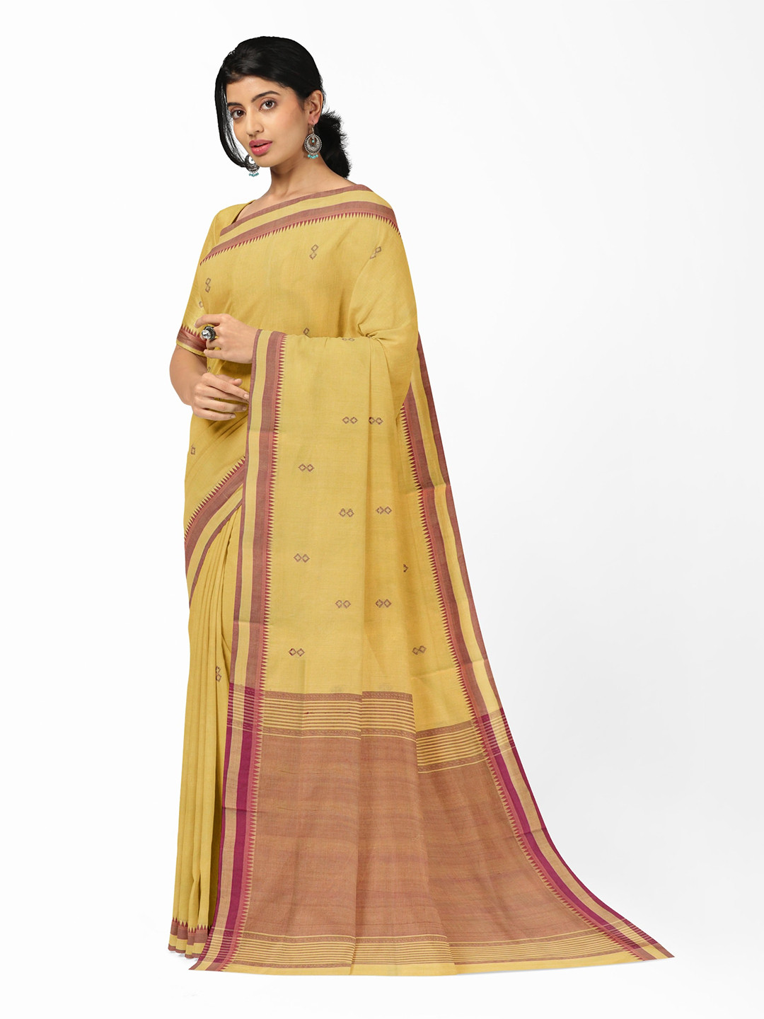 

APCO Ethnic Motifs Woven Design Pure Cotton Saree, Mustard