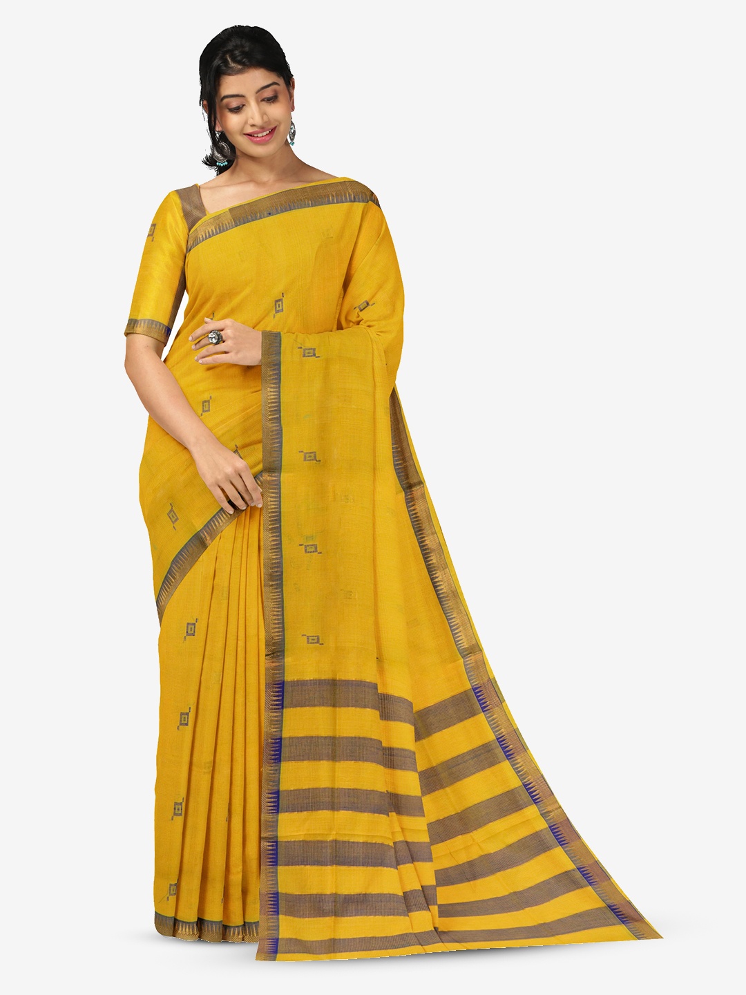 

APCO Ethnic Motifs Woven Design Zari Pure Cotton Saree, Yellow