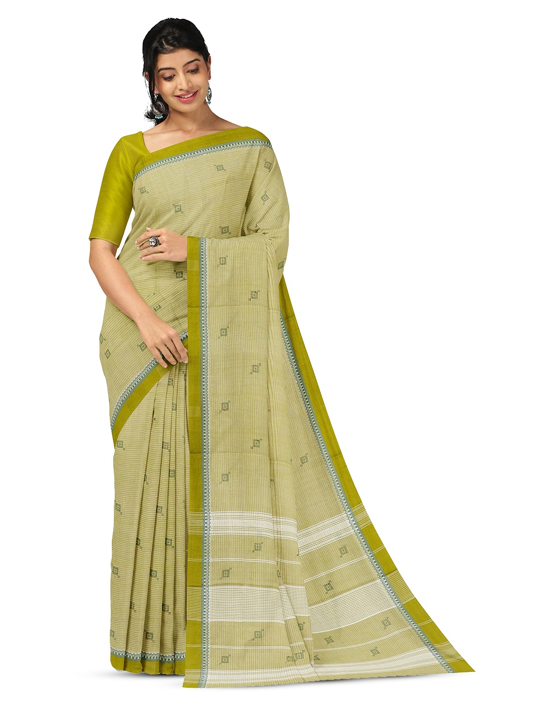 

APCO Striped Woven Design Pure Cotton Saree, Green