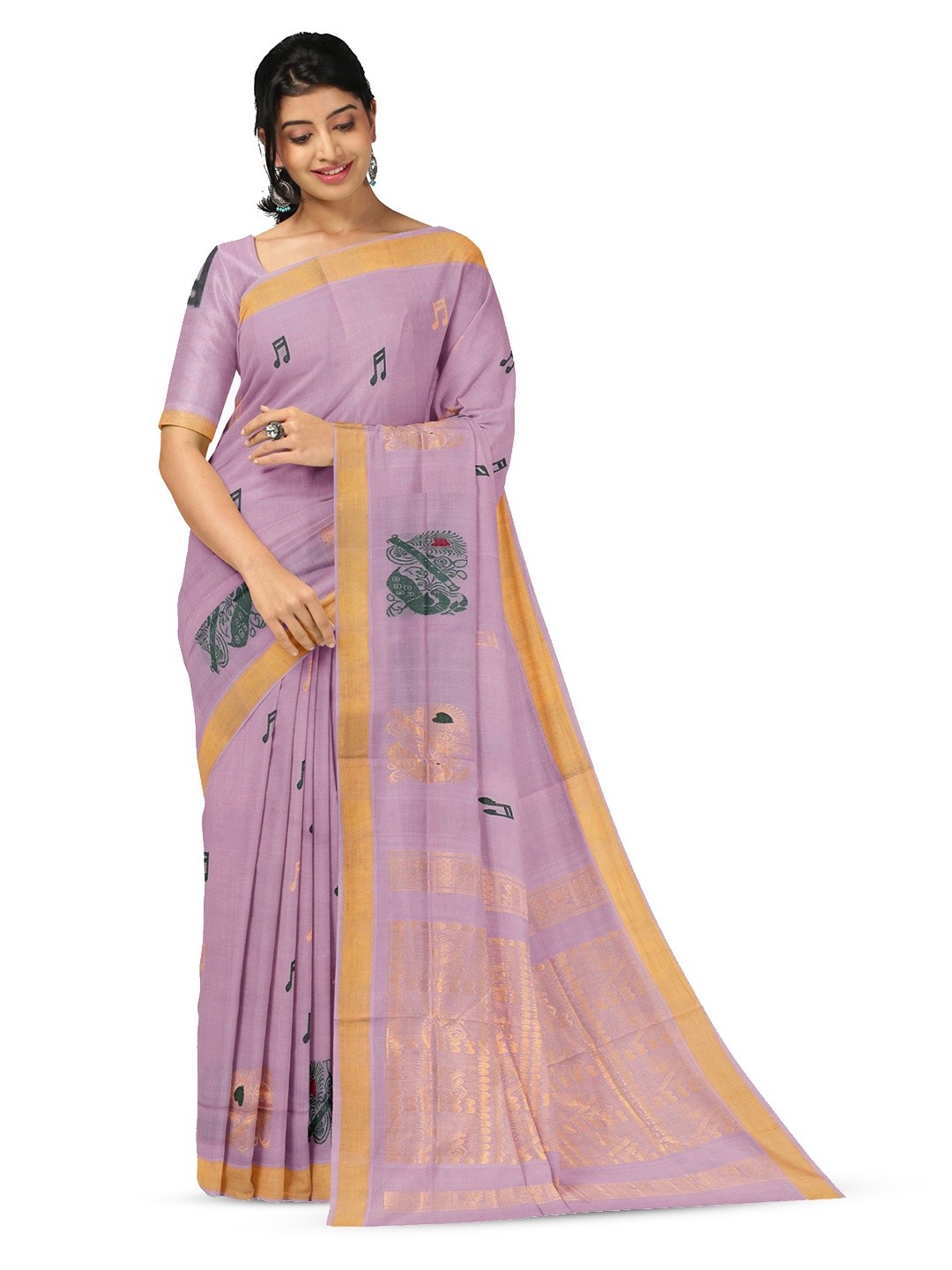 

APCO Ethnic Motifs Woven Design Zari Pure Cotton Saree, Lavender