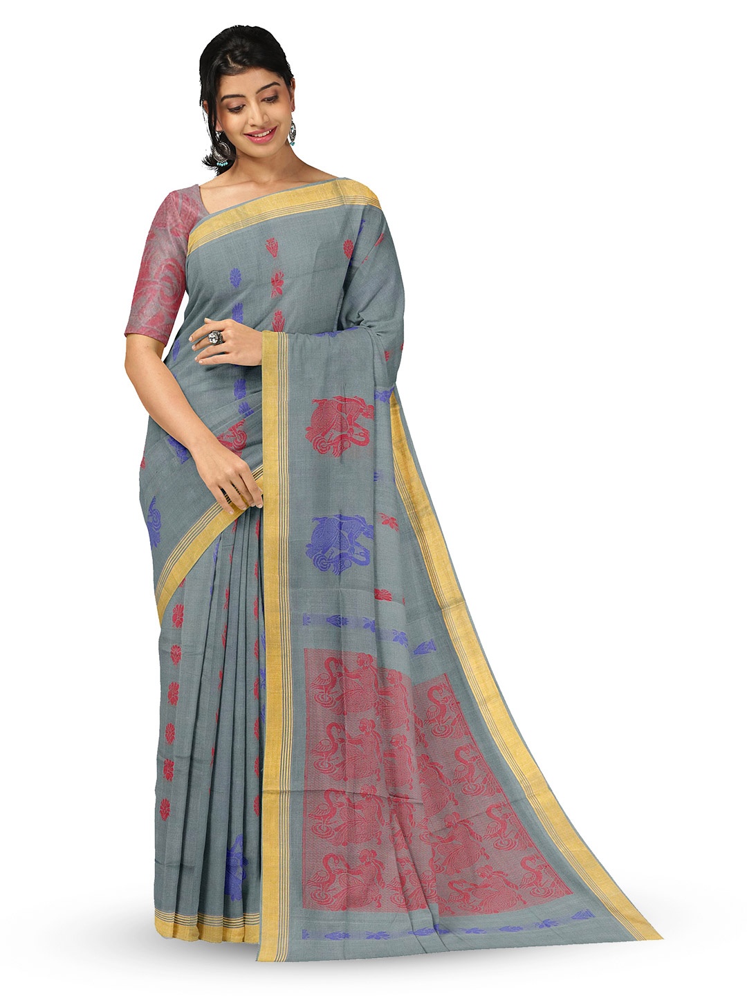 

APCO Ethnic Motifs Woven Design Pure Cotton Saree, Grey