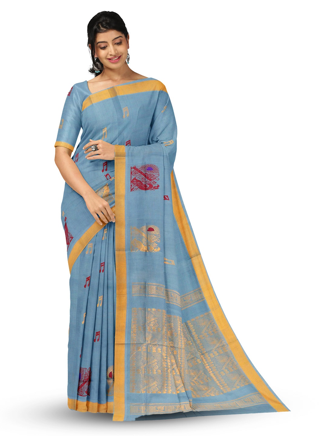 

APCO Woven Design Pure Cotton Saree, Blue