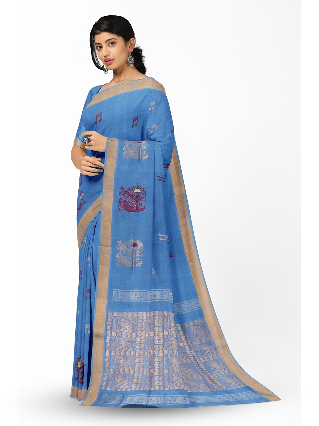 

APCO Woven Design Pure Cotton Saree, Blue