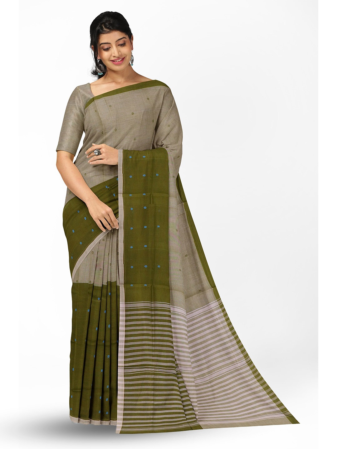 

APCO Geometric Woven Design Pure Cotton Saree, Green