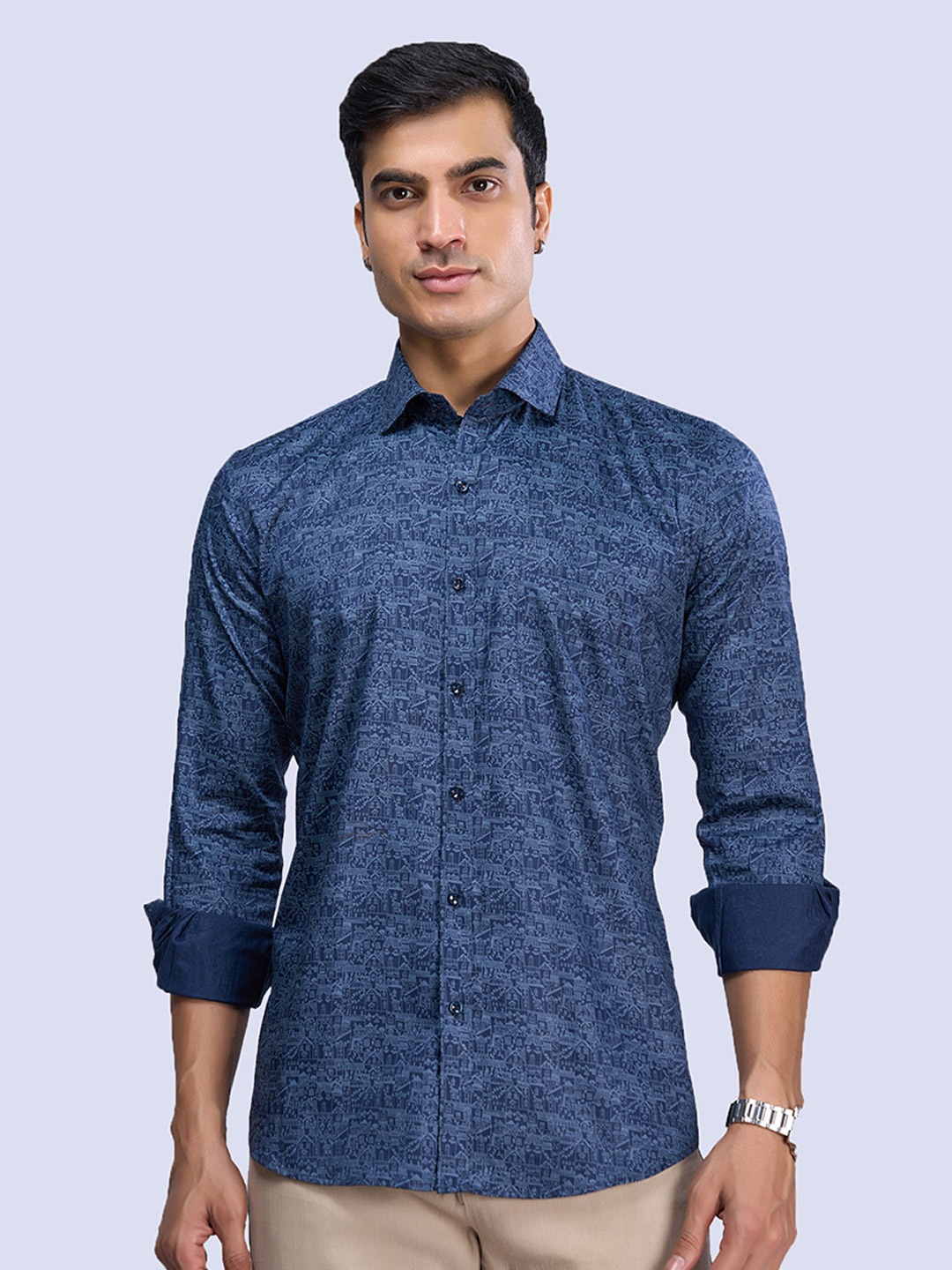 

MARK & ALBERT India Slim Abstract Printed Cotton Casual Shirt, Blue