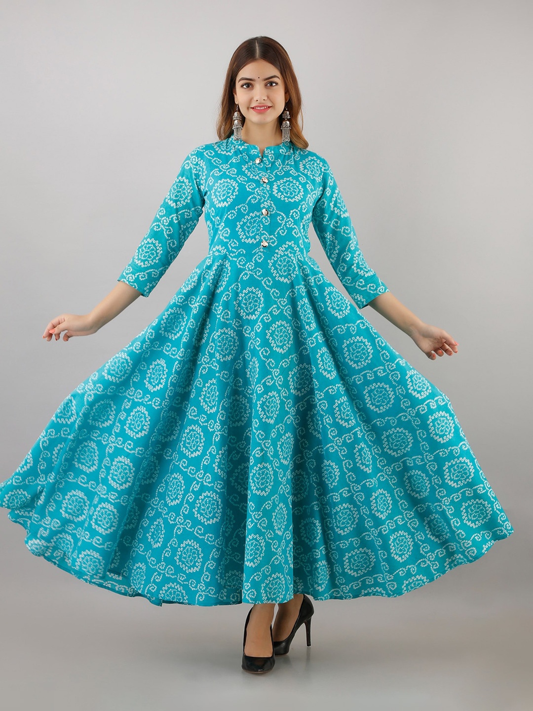 

SHOOLIN Bandhani Printed Pure Cotton Anarkali Kurta, Blue