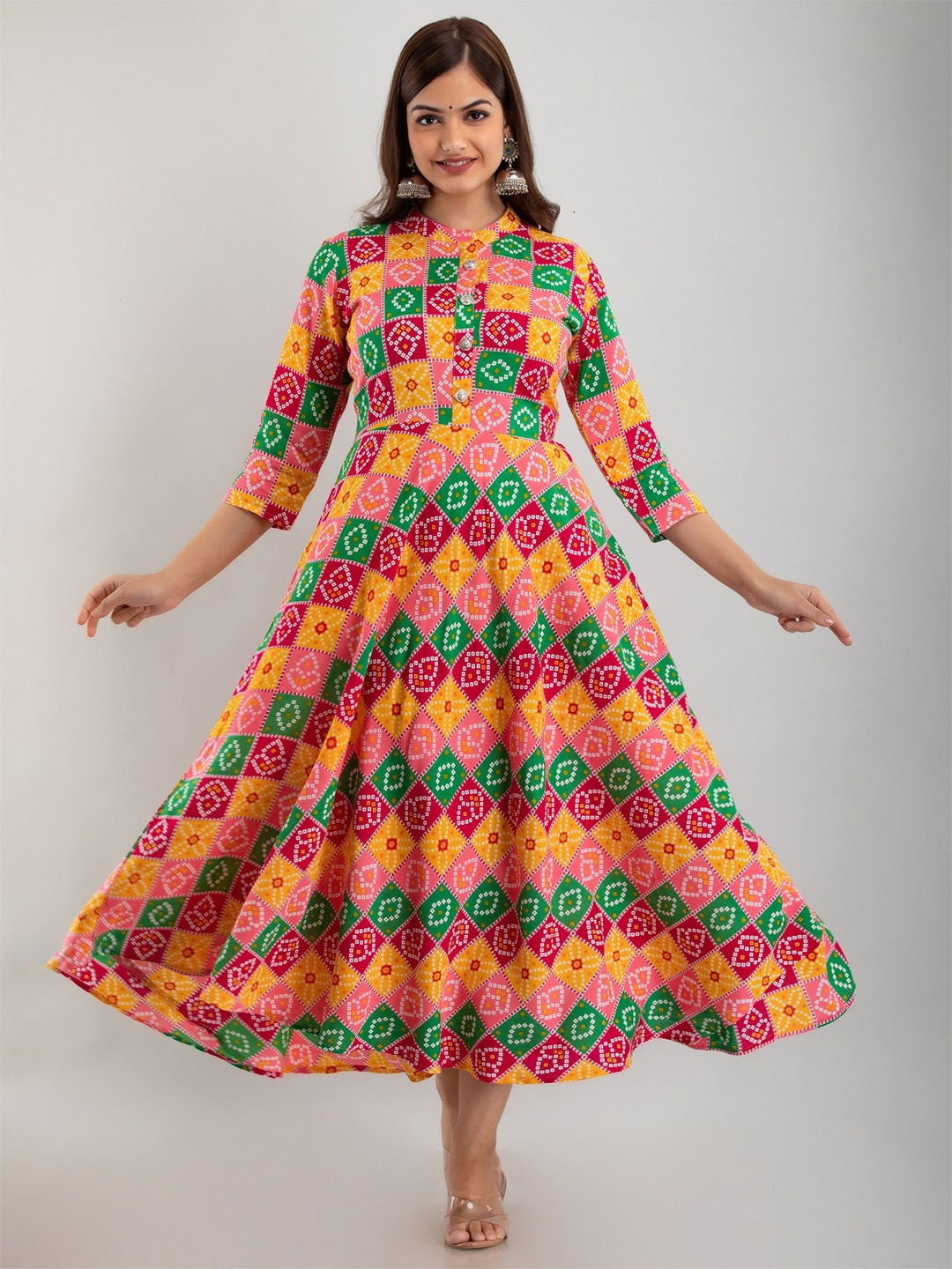 

SHOOLIN Floral Printed Fit & Flared Maxi Ethnic Dress, Pink