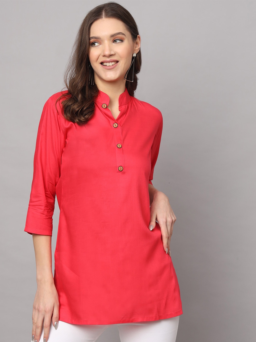 

Modestouze Attires Mandarin Collar Straight Kurti, Red