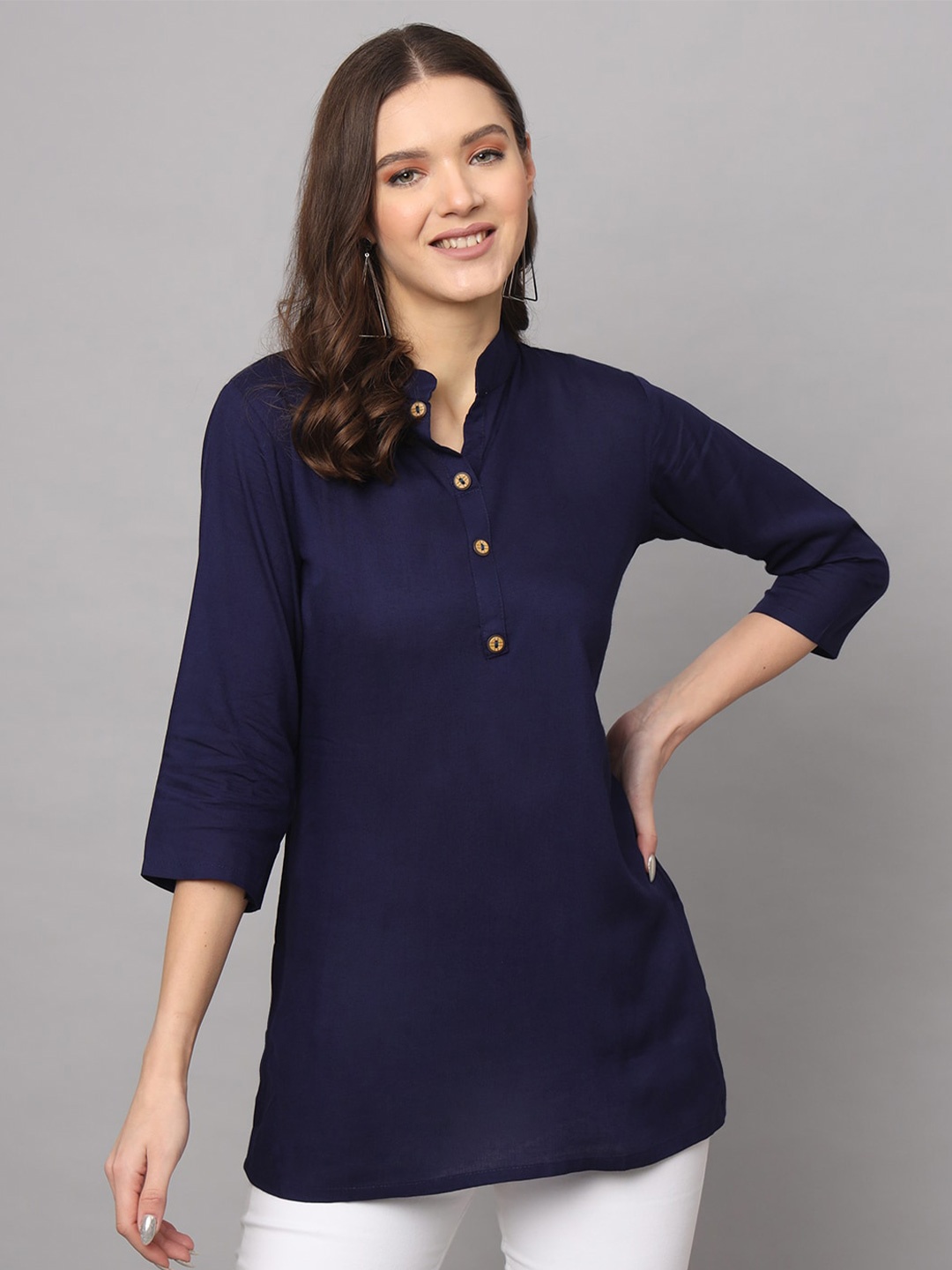 

Modestouze Attires Mandarin Collar Tunic, Navy blue