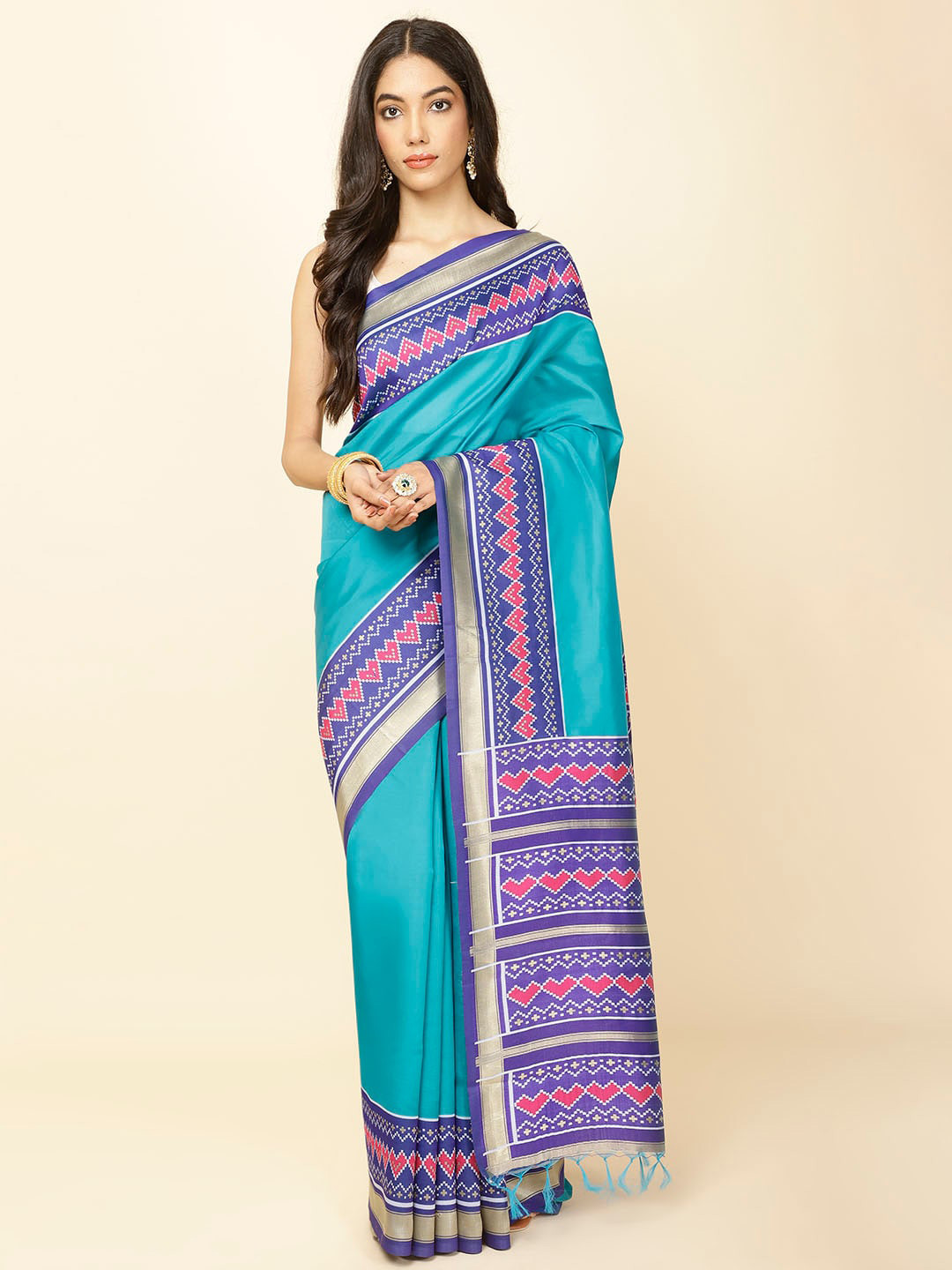 

Meena Bazaar Woven Design Zari Saree, Green