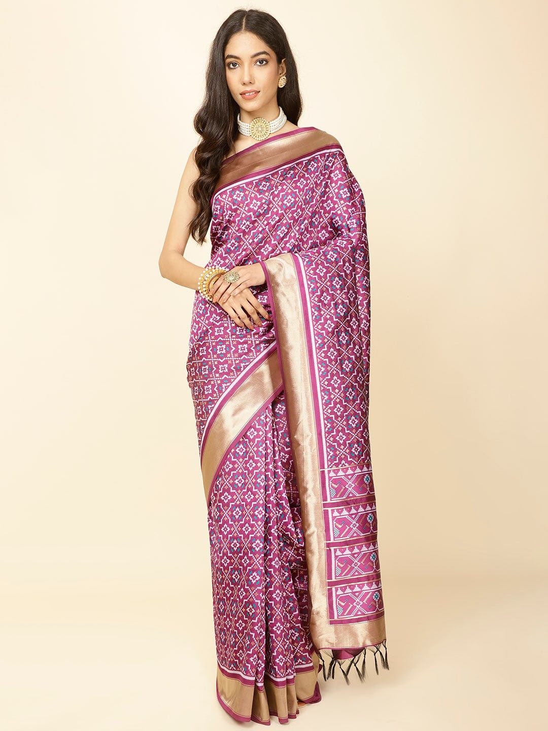

Meena Bazaar Ethnic Motifs Woven Design Zari Art Silk Saree, Purple