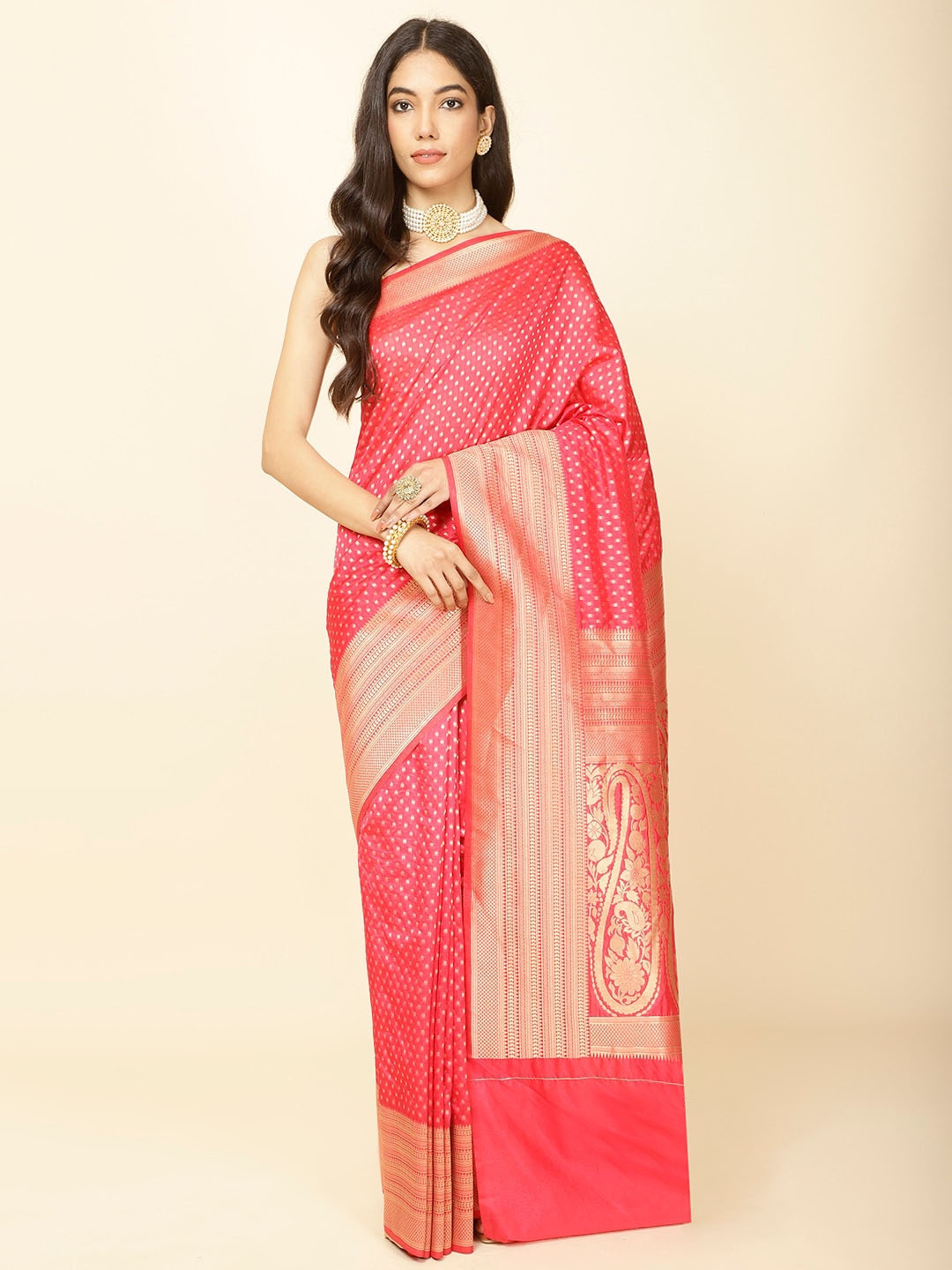 

Meena Bazaar Striped Woven Design Zari Saree, Magenta