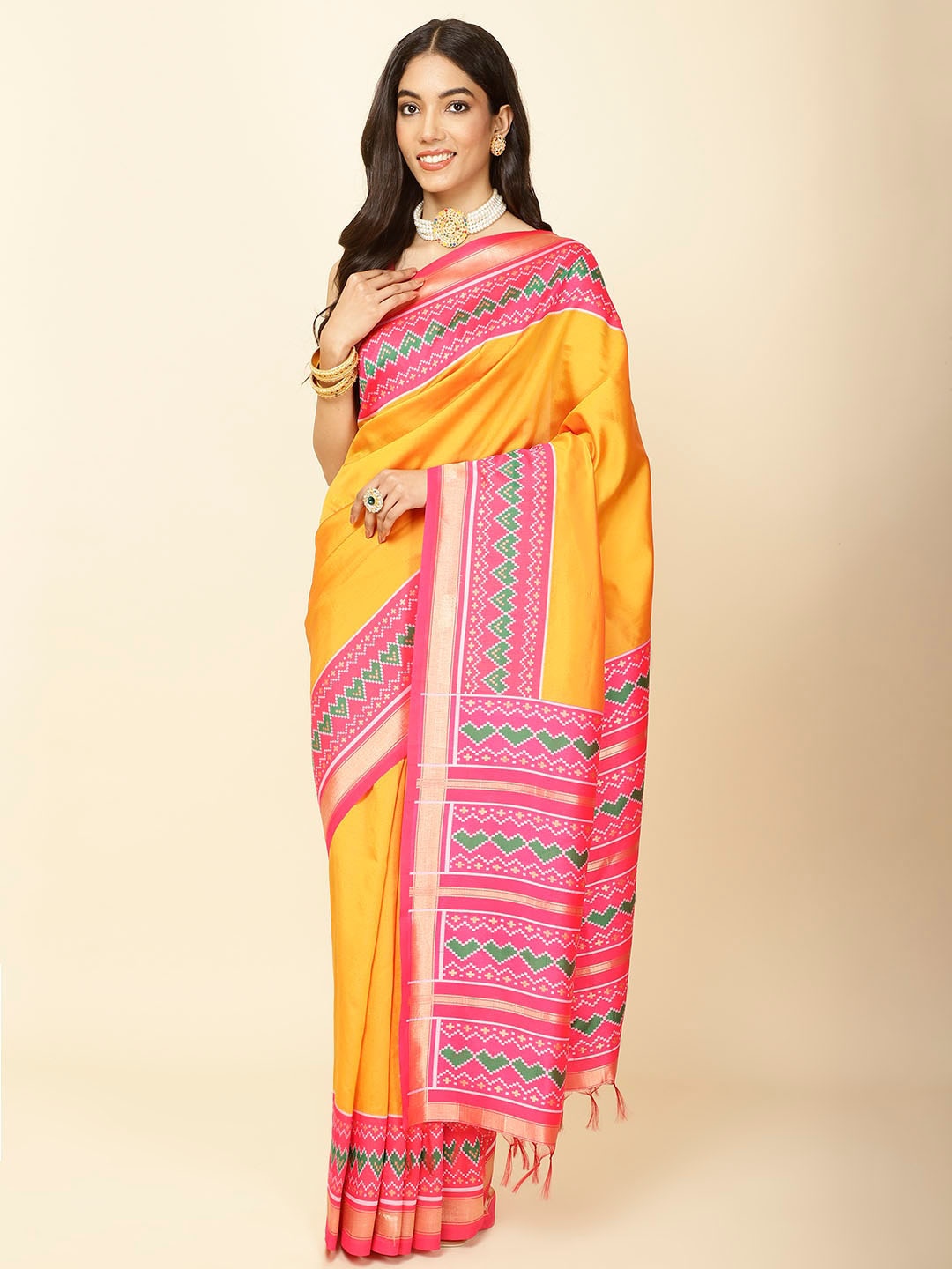 

Meena Bazaar Woven Design Zari Saree, Mustard