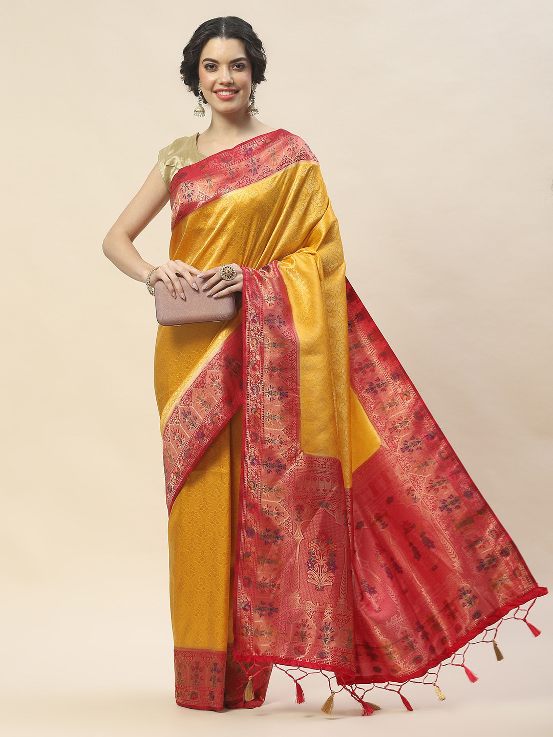 

Meena Bazaar Woven Design Zari Saree, Mustard