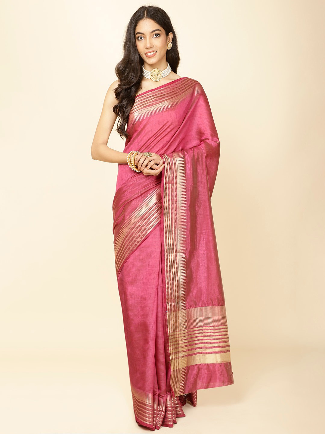 

Meena Bazaar Woven Design Zari Saree, Purple