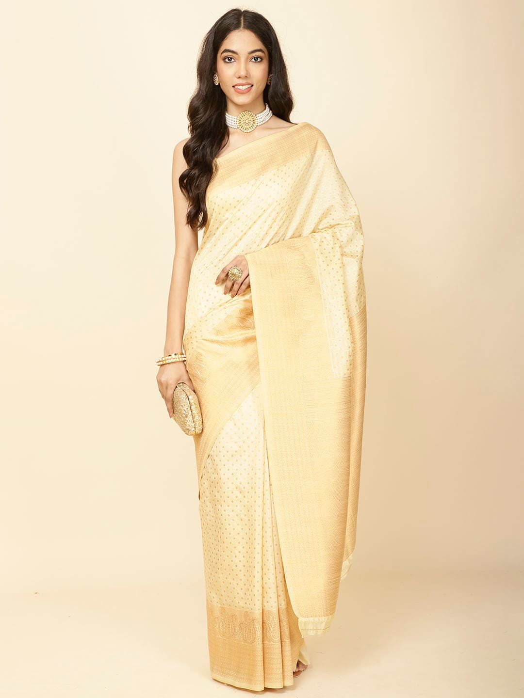 

Meena Bazaar Woven Design Handloom Saree, Beige