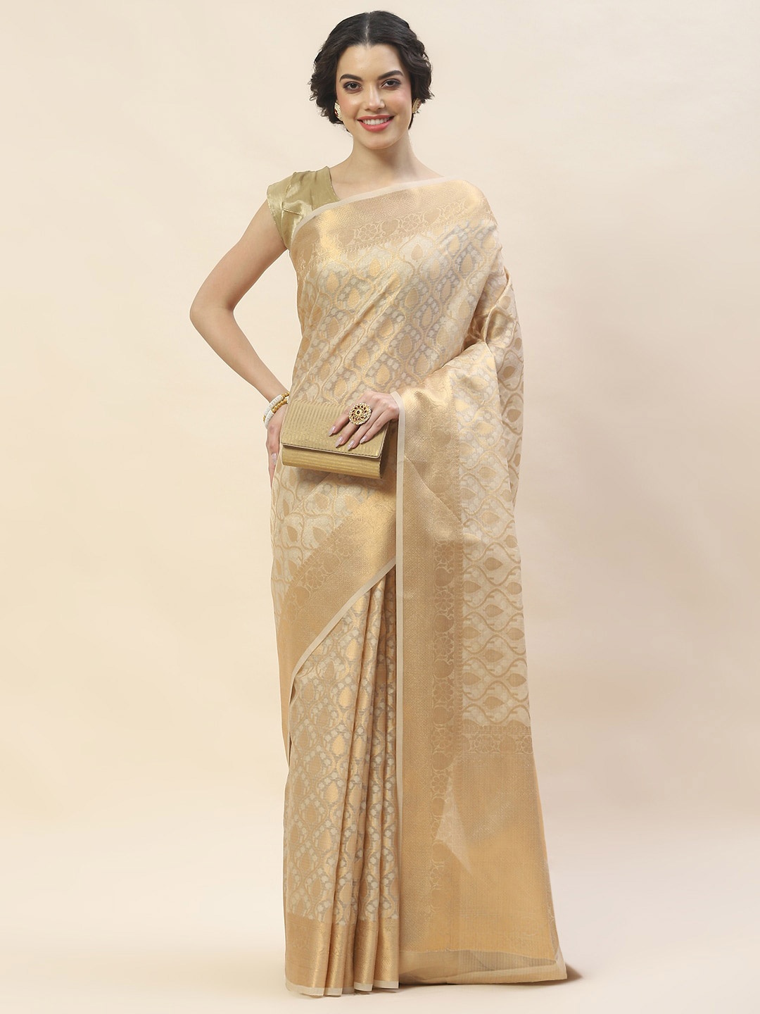 

Meena Bazaar Woven Design Zari Saree, Beige