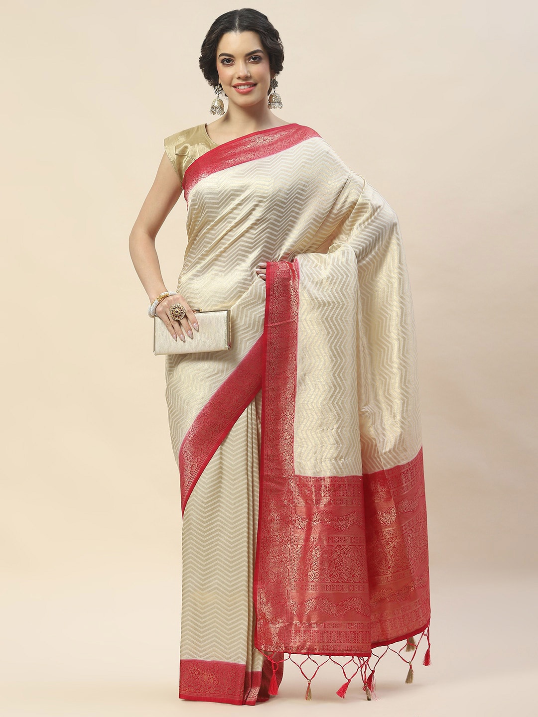 

Meena Bazaar Woven Design Zari Saree, Beige