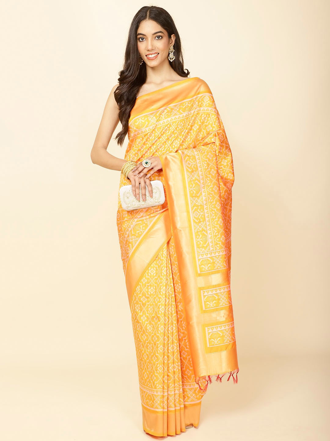 

Meena Bazaar Woven Design Zari Handloom Saree, Mustard
