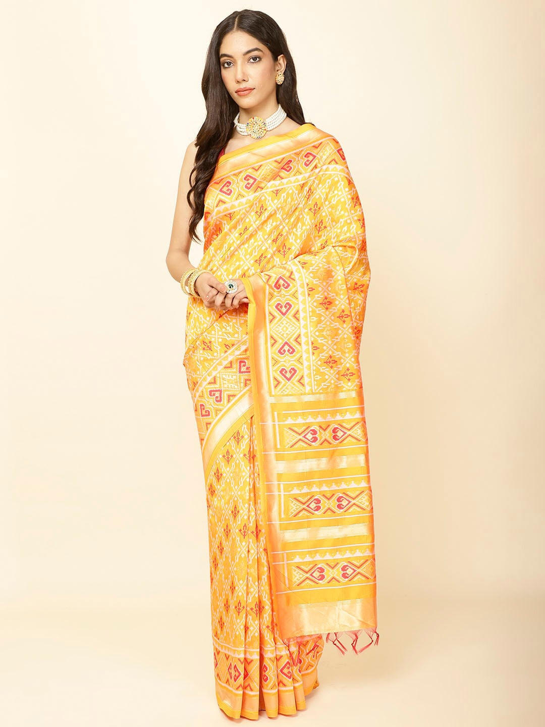 

Meena Bazaar Ethnic Motifs Woven Design Zari Art Silk Saree, Mustard