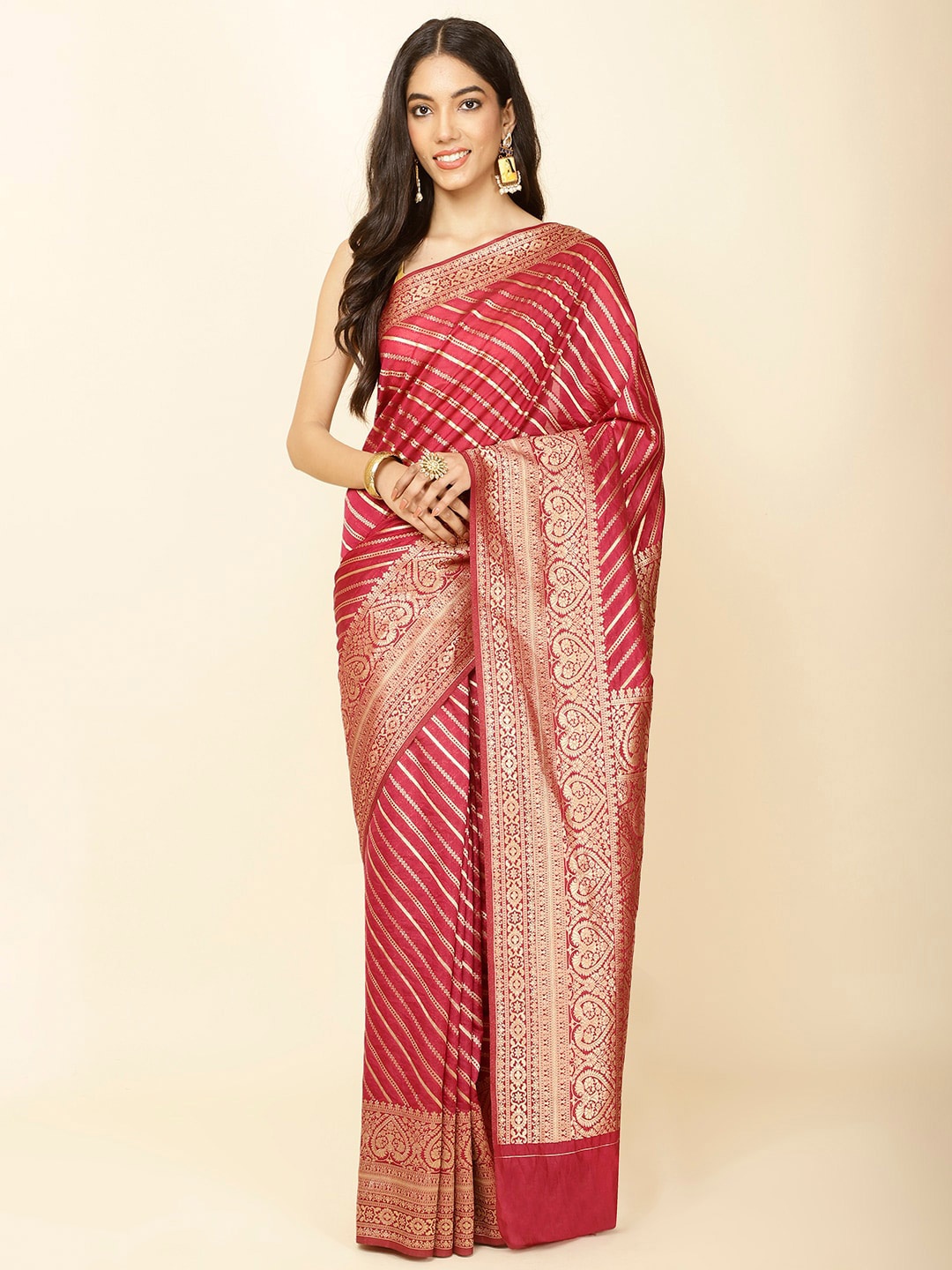 

Meena Bazaar Striped Woven Design Zari Saree, Burgundy