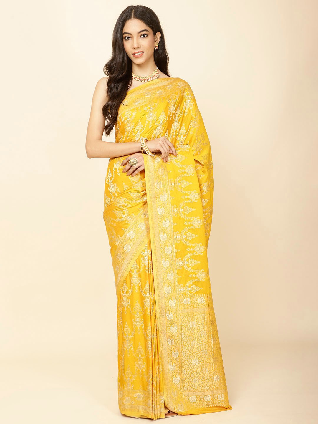 

Meena Bazaar Woven Design Zari Saree, Mustard