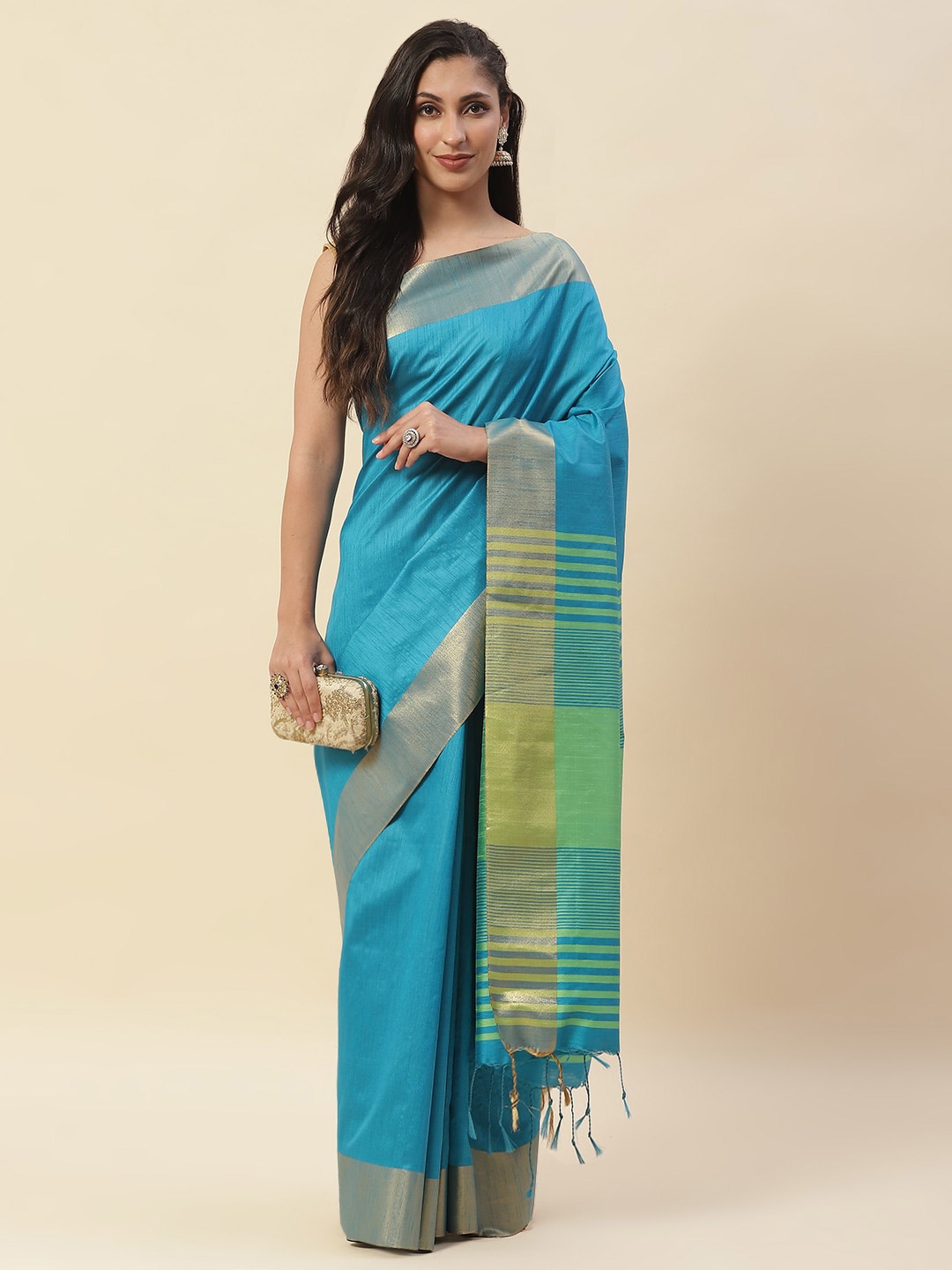 

Meena Bazaar Woven Design Handloom Saree, Blue