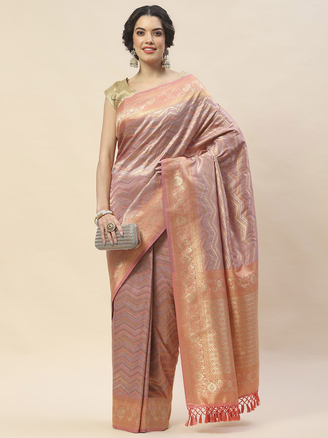 

Meena Bazaar Woven Design Zari Banarasi Saree, Pink