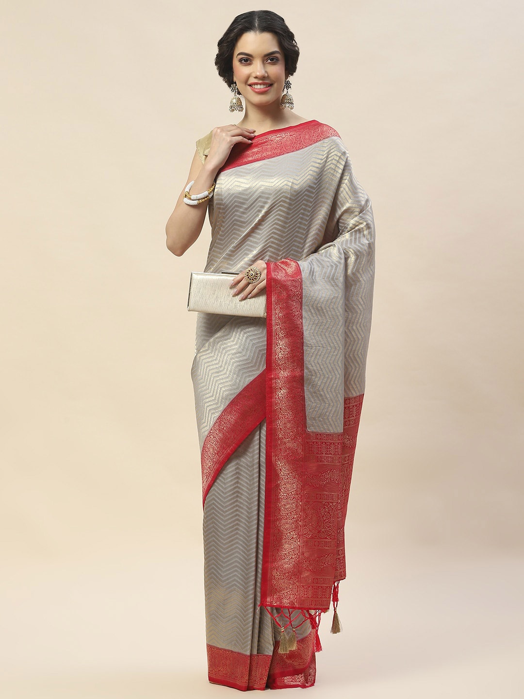

Meena Bazaar Woven Design Handloom Saree, Grey