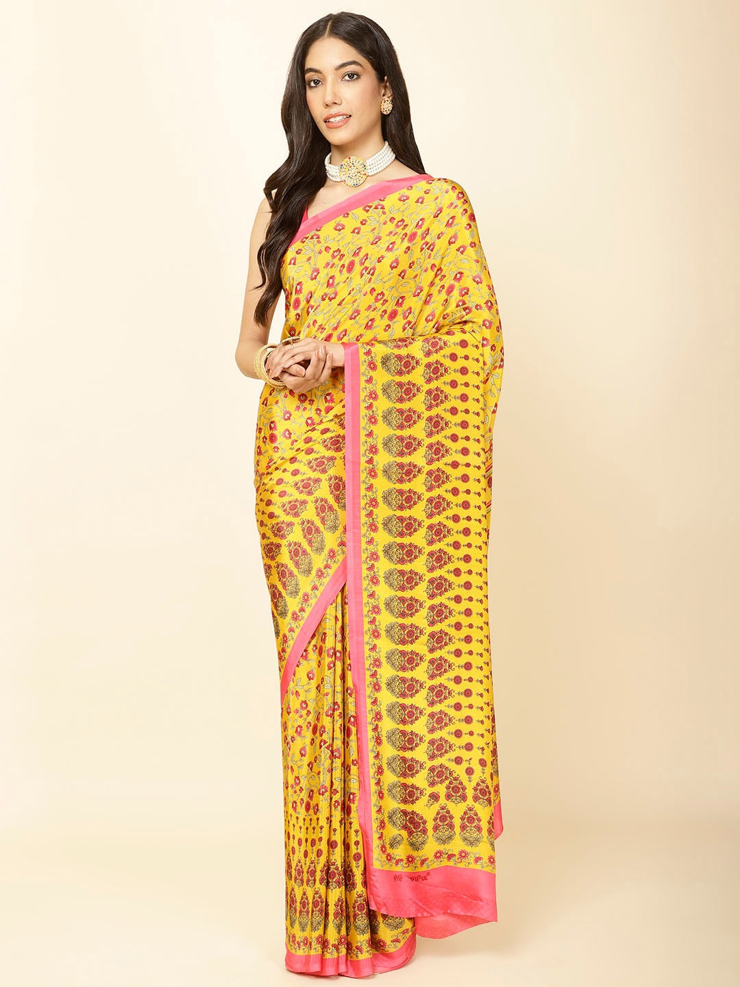 

Meena Bazaar Ethnic Motifs Printed Saree, Mustard