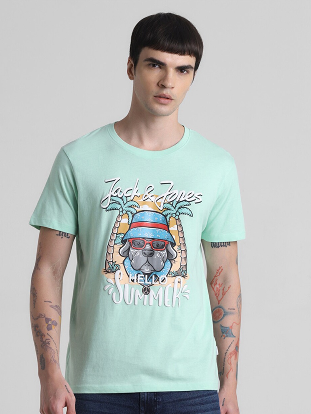

Jack & Jones Graphic Printed Pure Cotton T-shirt, Green