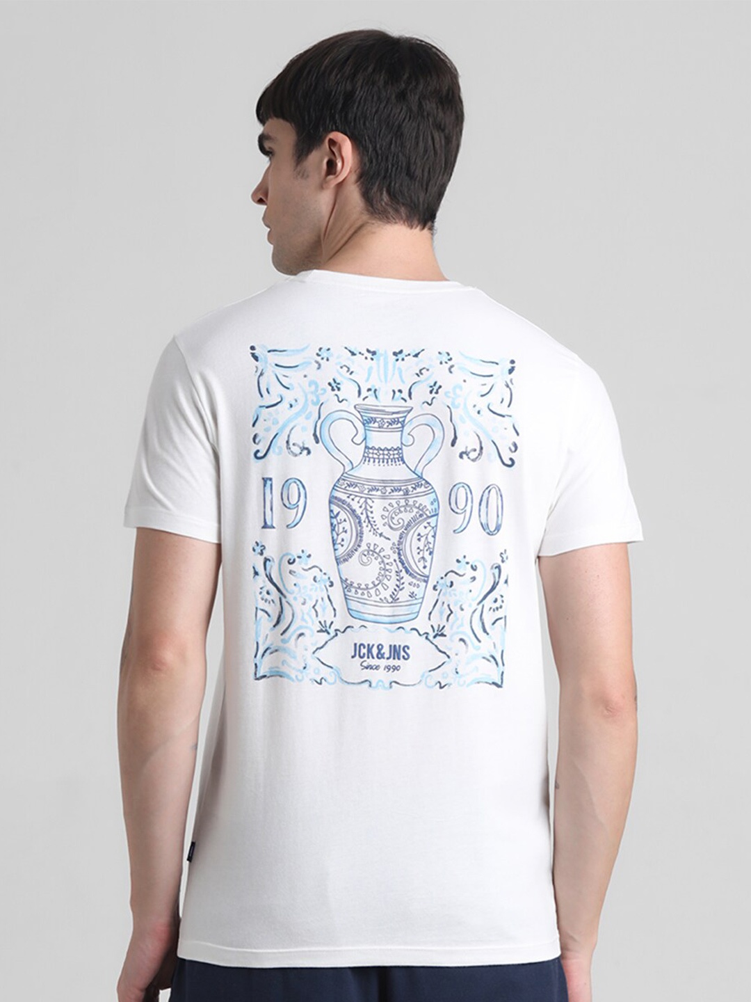 Jack & Jones Graphic Printed Slim Fit Pure Cotton T-shirt, White