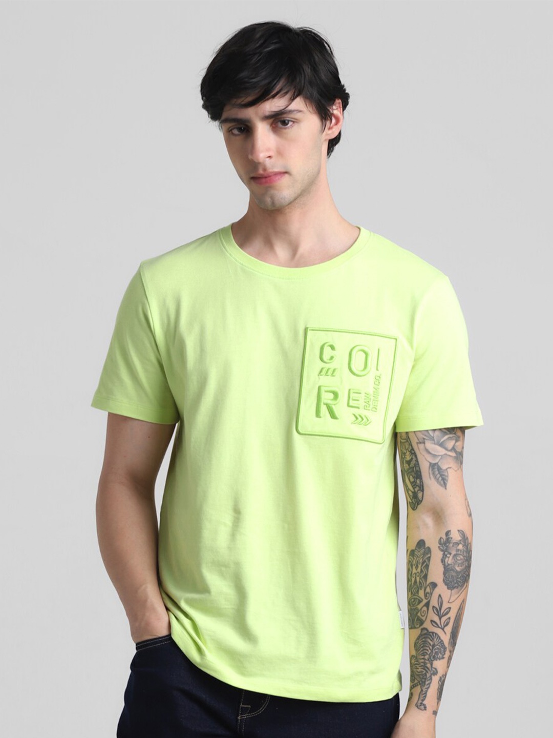 

Jack & Jones Typography Embroidered Pure Cotton T-shirt, Green