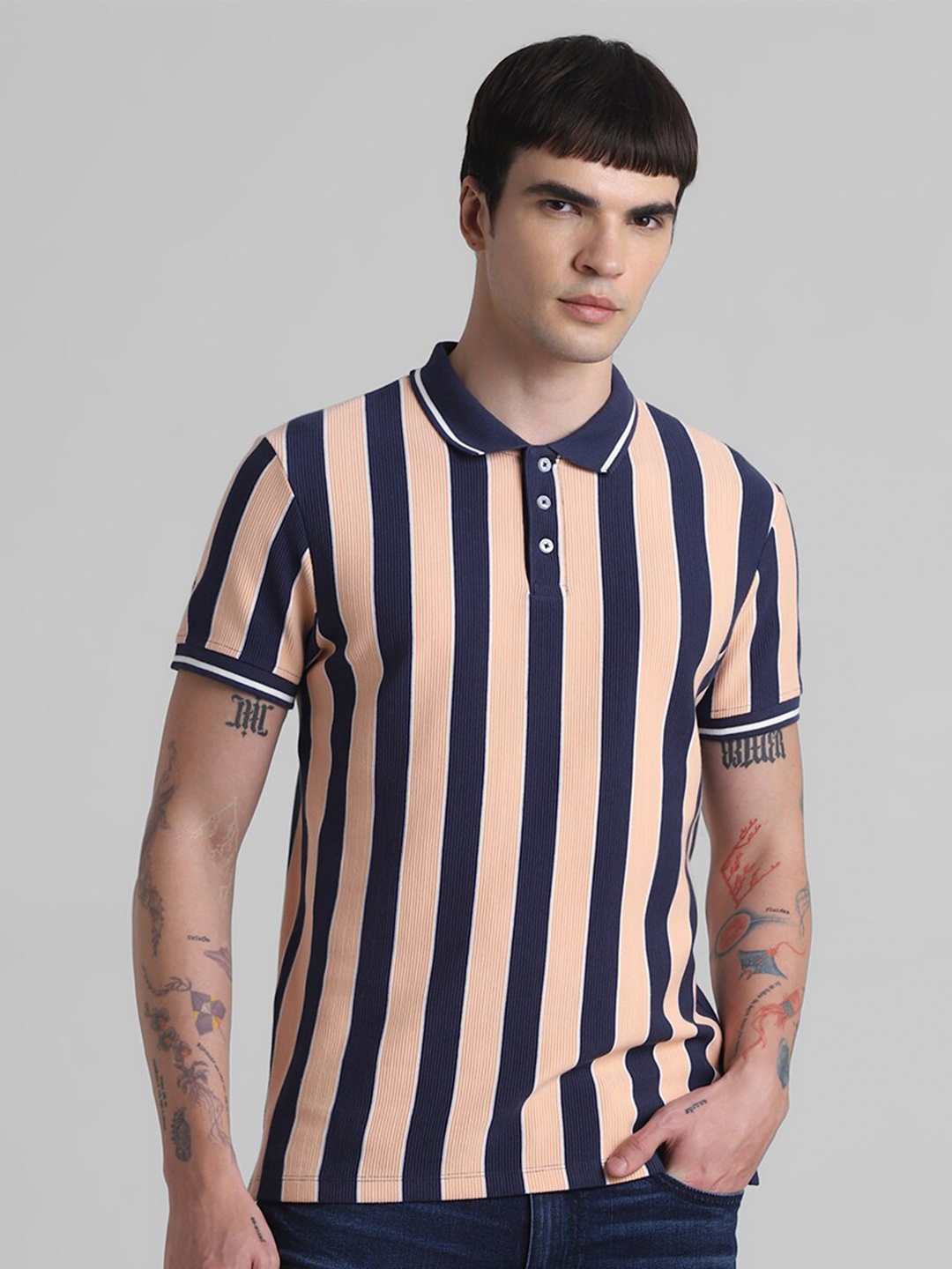 

Jack & Jones Striped Polo Collar Slim Fit T-shirt, Orange