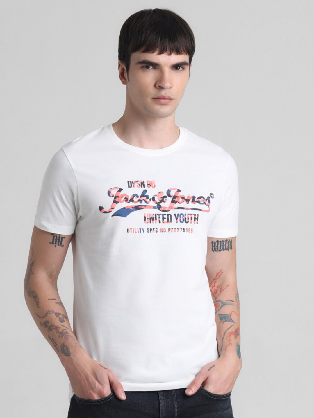 

Jack & Jones Typography Printed Pure Cotton Slim Fit T-shirt, White