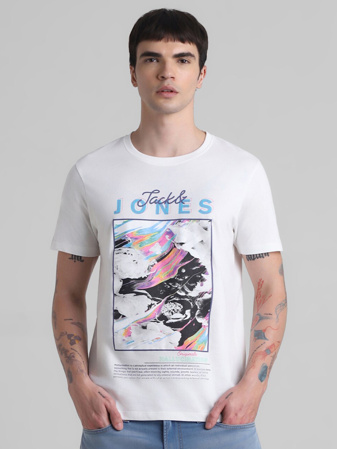 

Jack & Jones Graphic Printed Pure Cotton T-shirt, White