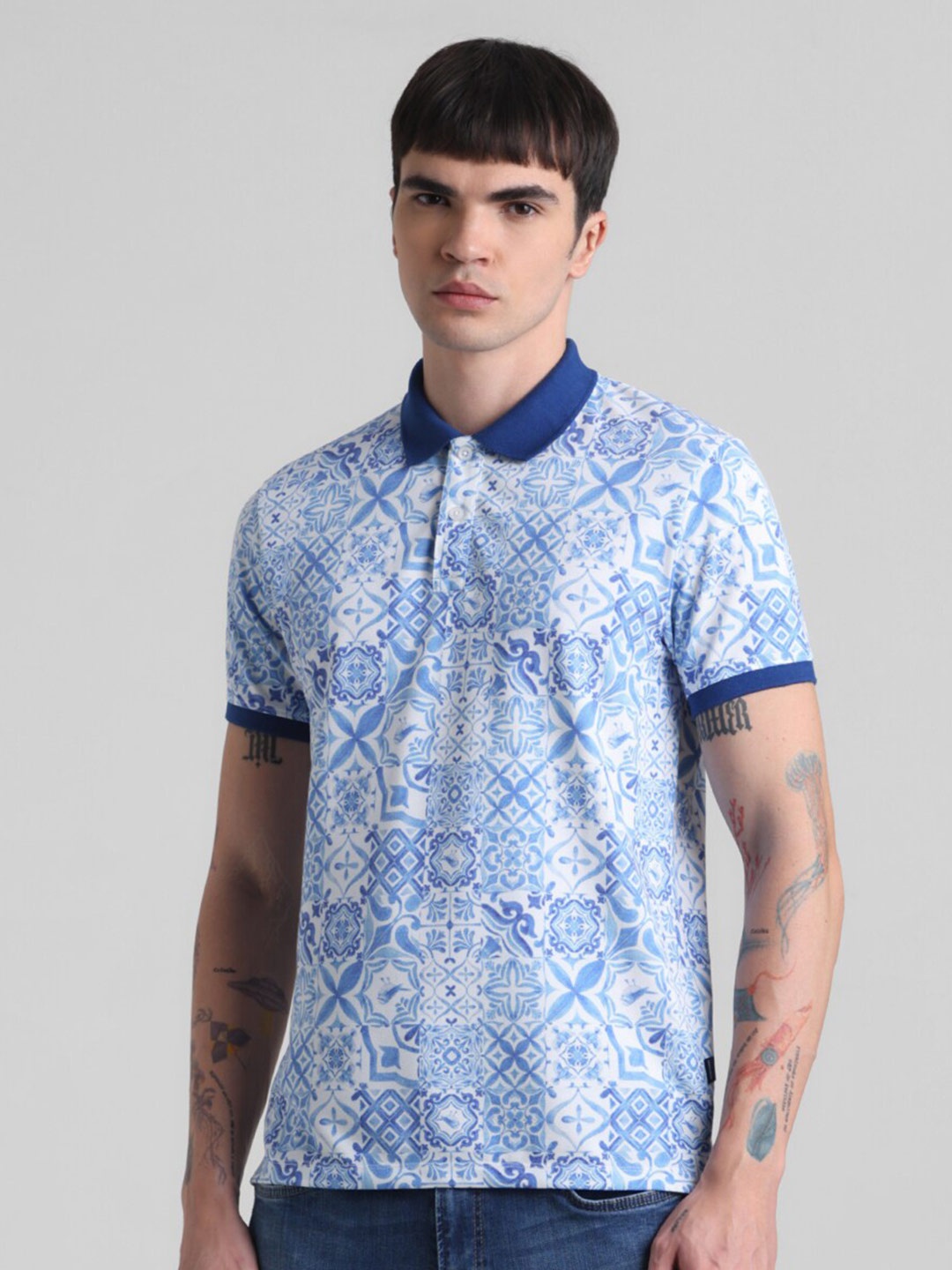 

Jack & Jones Abstract Printed Polo Collar T-shirt, Blue