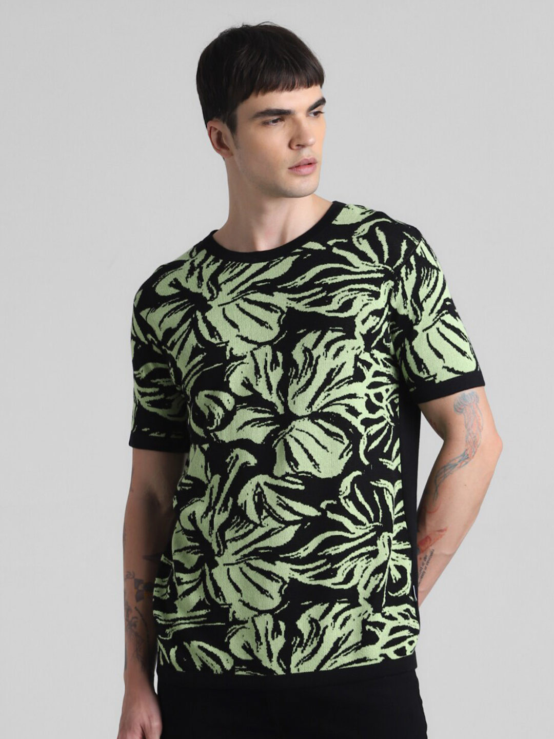 

Jack & Jones Floral Printed Pure Cotton Slim Fit T-shirt, Black