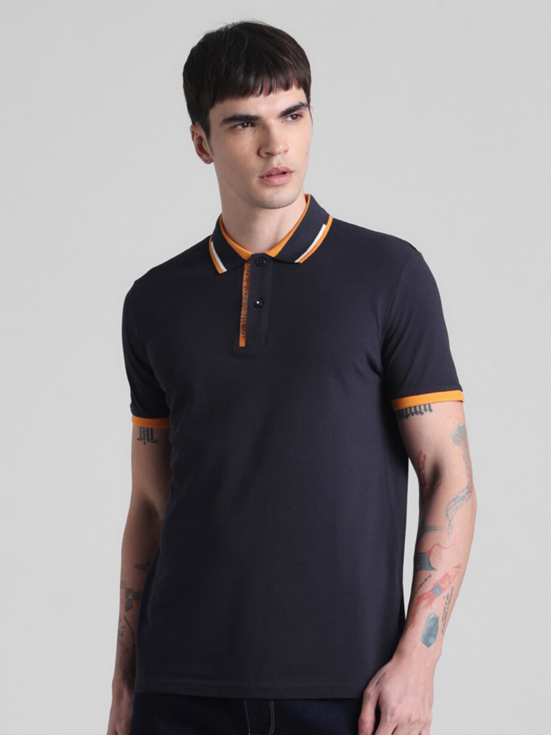 

Jack & Jones Polo Collar Pure Cotton Slim Fit T-shirt, Navy blue