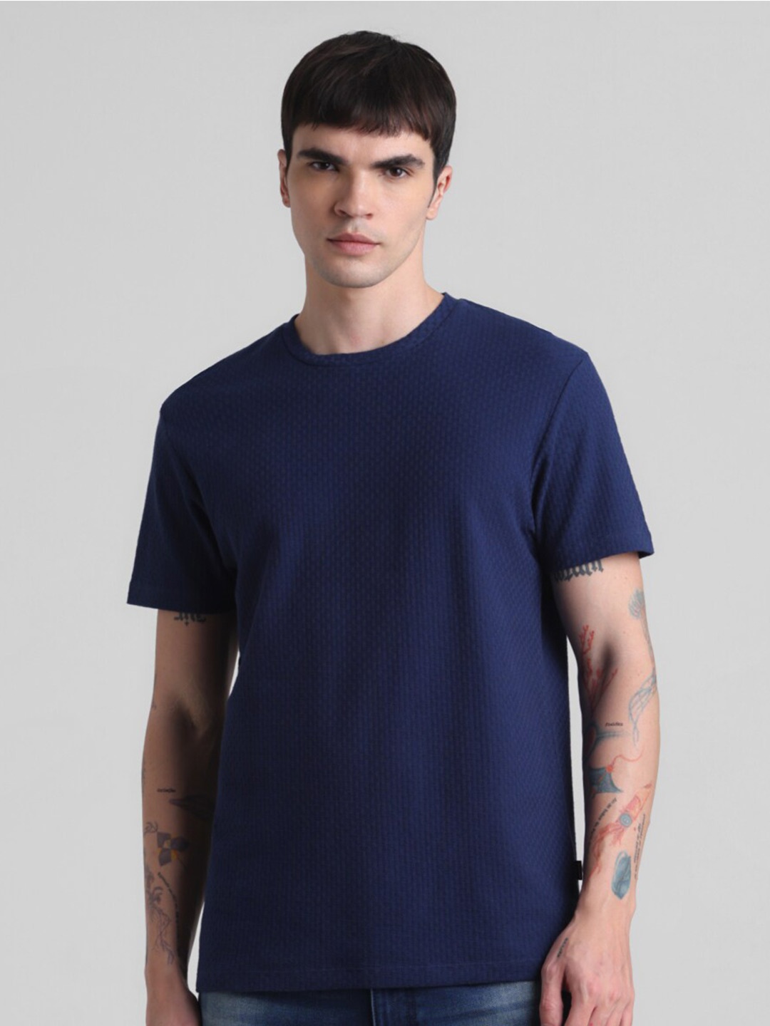 

Jack & Jones Round Neck Pure Cotton Slim Fit T-shirt, Blue