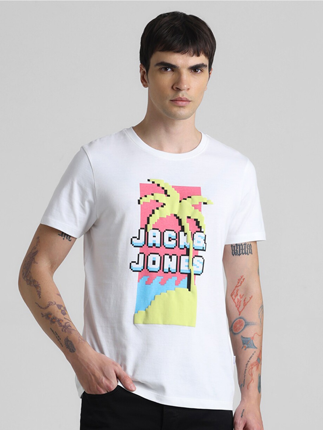 

Jack & Jones Graphic Printed Pure Cotton T-shirt, White