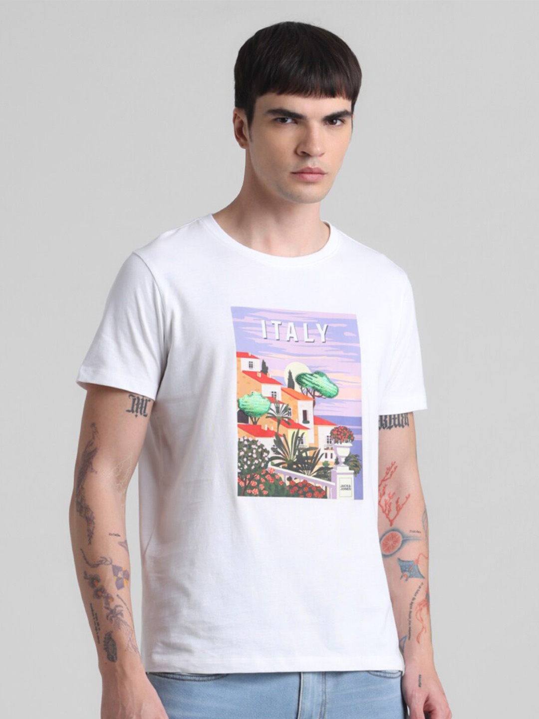 

Jack & Jones Graphic Printed Pure Cotton T-shirt, White