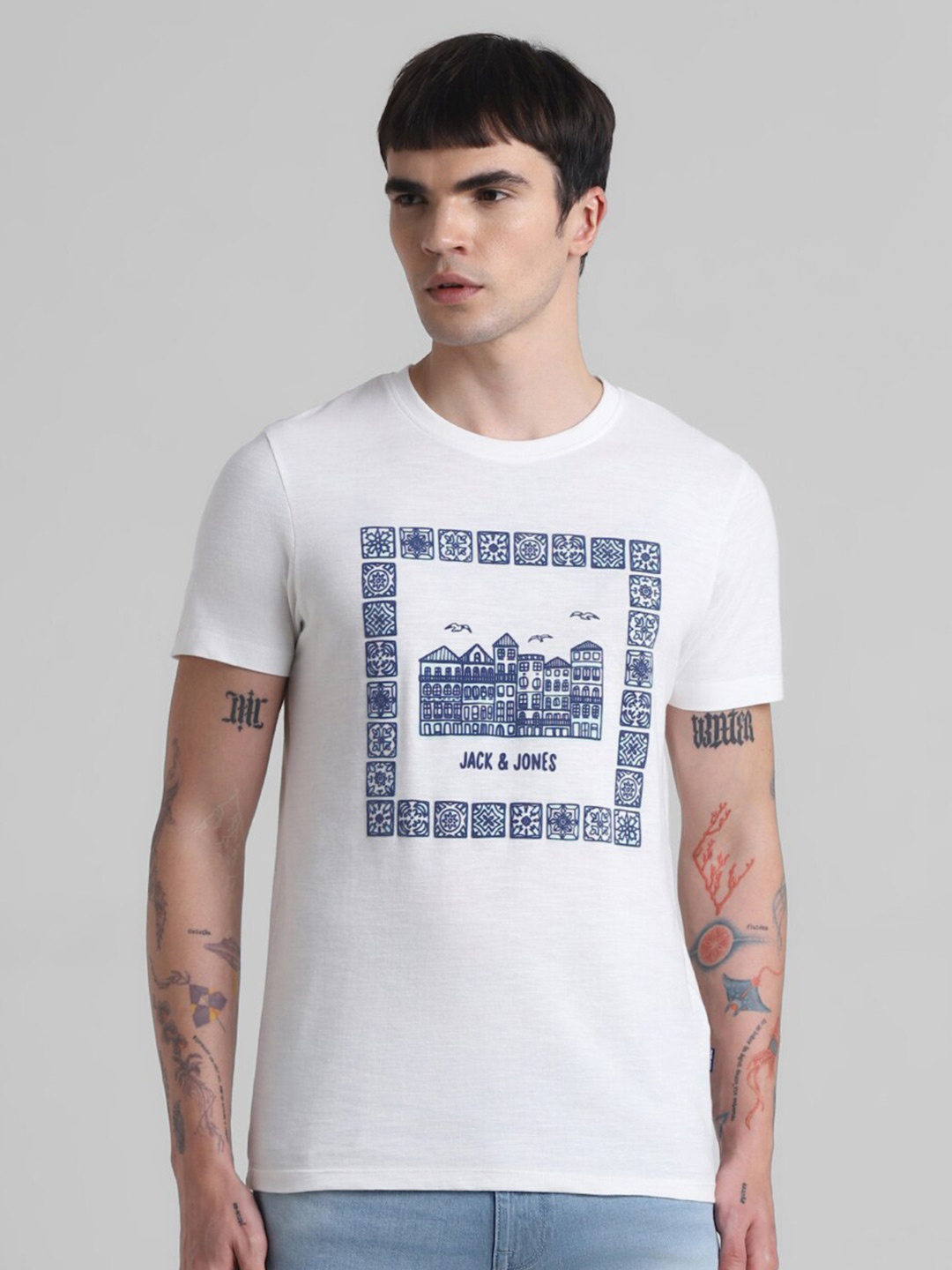 

Jack & Jones Graphic Printed Pure Cotton Slim Fit T-shirt, White