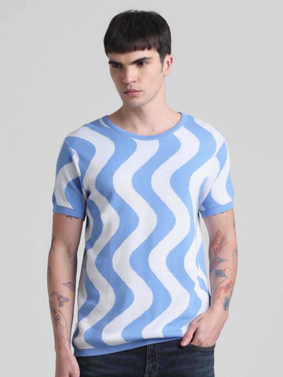 

Jack & Jones Abstract Printed Pure Cotton Slim Fit T-shirt, Blue
